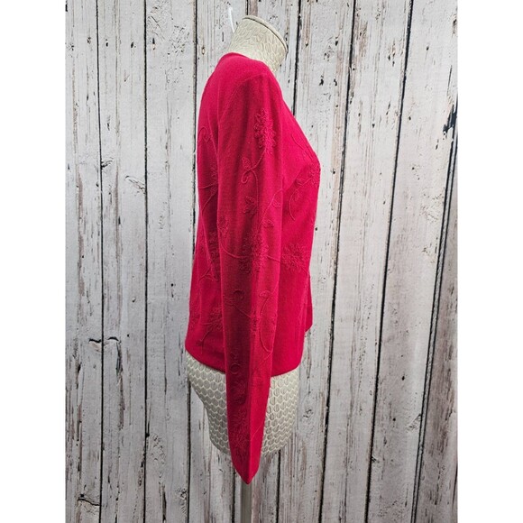 CARLISLE L Silk Wool Embroidered Red Long Slv Lightweight Sweater Pullover EUC - Picture 5 of 8